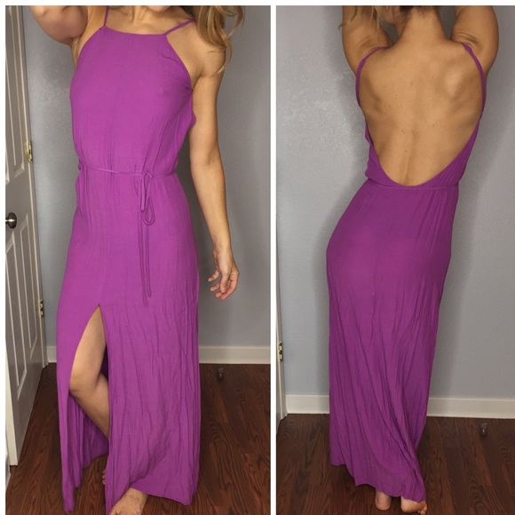 Purple Maxi Dress with Middle Slit - Picture 2 of 5
